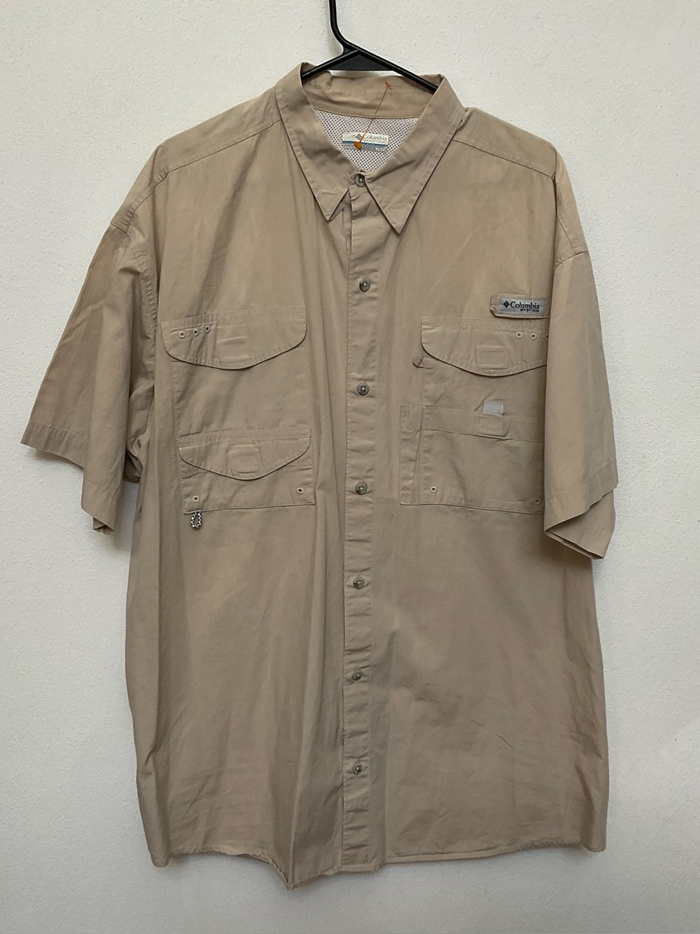 Columbia PFG Vented Tan Short Sleeve Button Down Fishing Outdoor Shirt Size XL